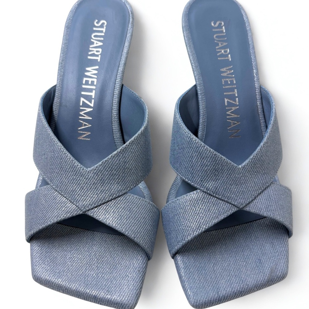 NWOT- Stuart Weitzman Blue Denim Slide Sandals